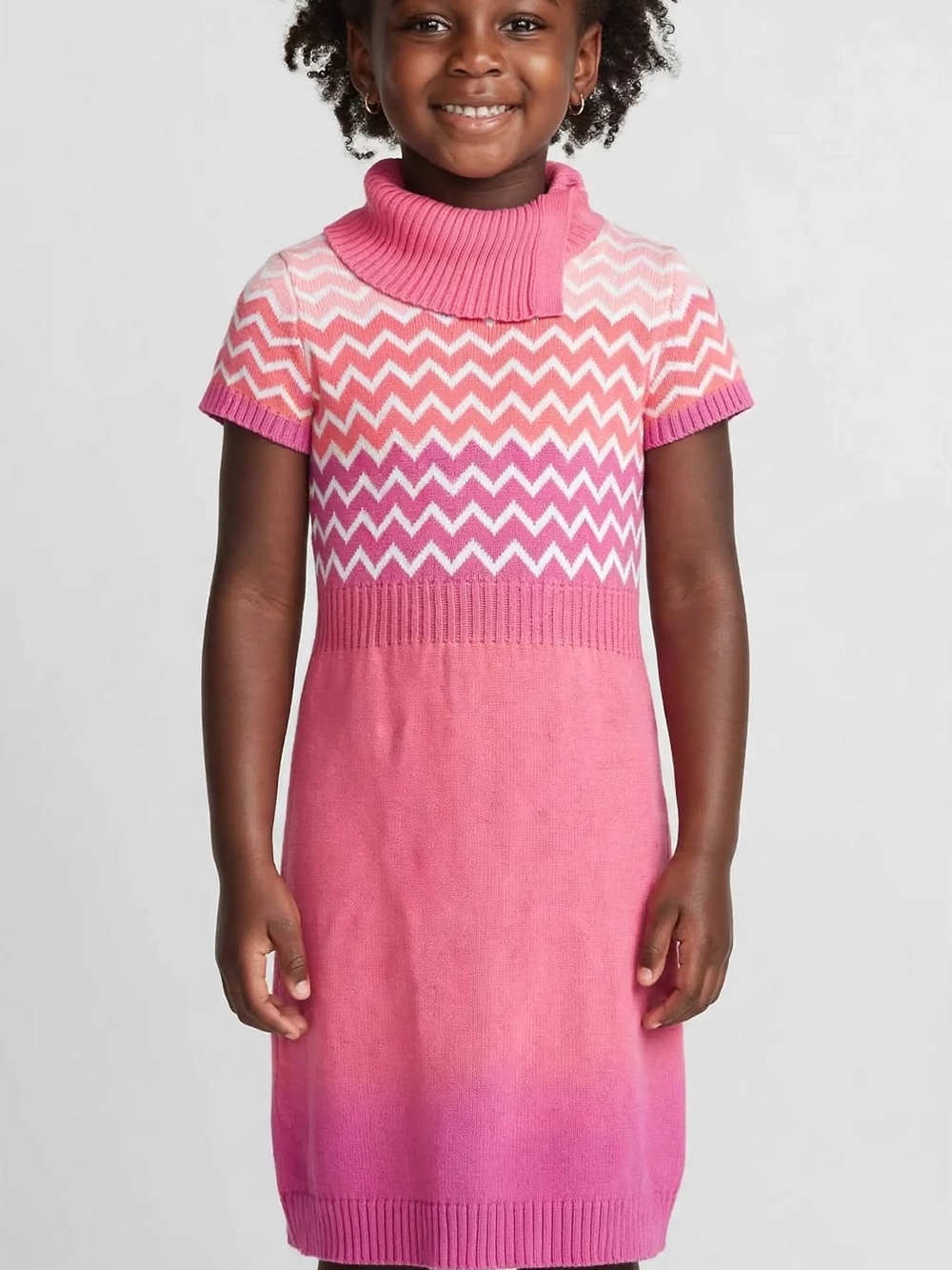 Girls' Pink Chevron Ombre Turtleneck Knit Dress
